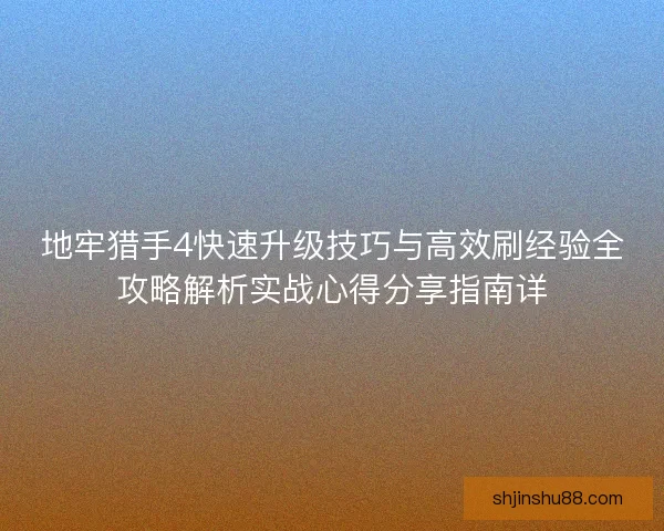 地牢猎手4快速升级技巧与高效刷经验全攻略解析实战心得分享指南详